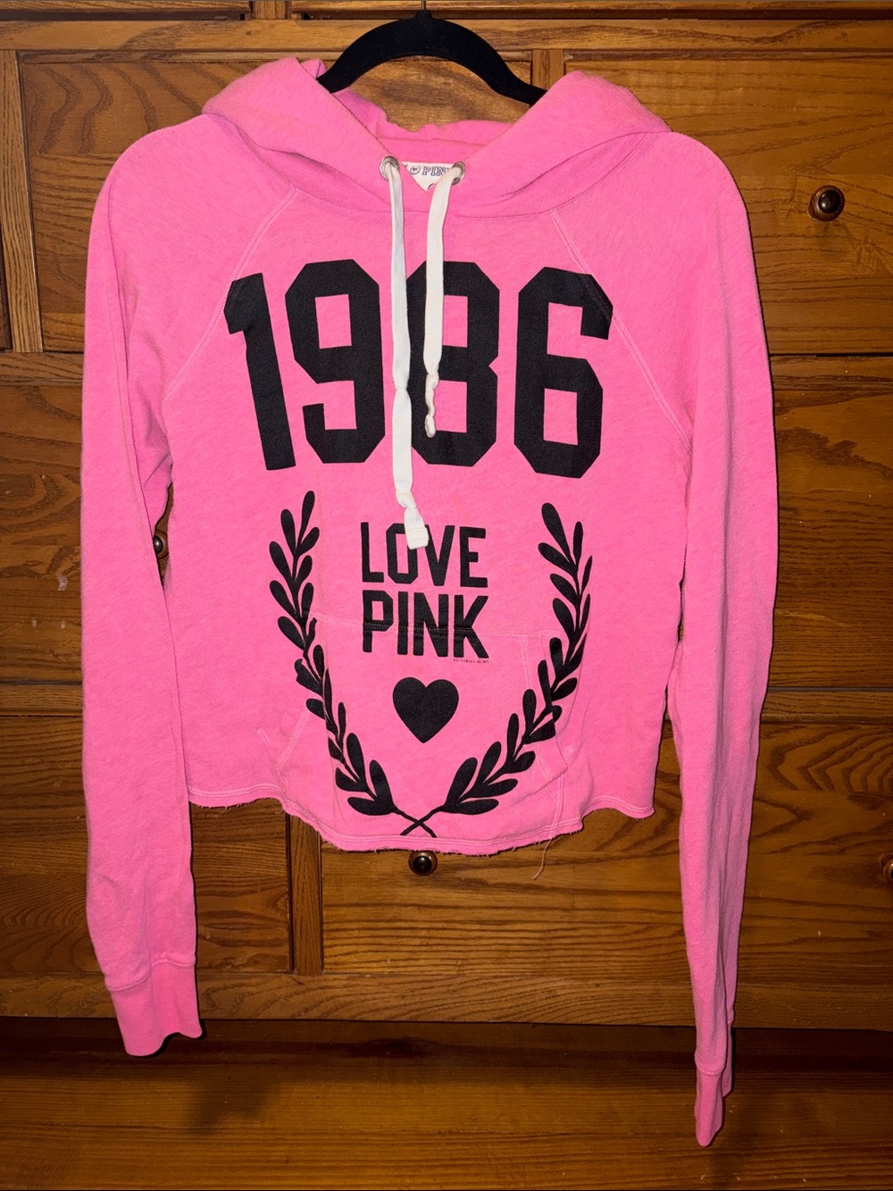 PINK Victoria's Secret Hot Pink 1986 Love Pink Hoodie Sweatshirt